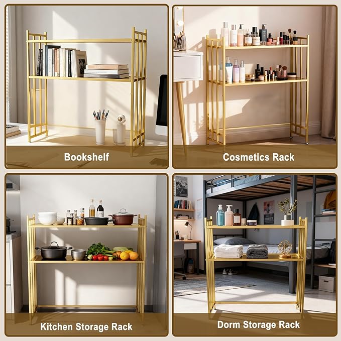 37.4" Desk Shelf, 2-Tier Desktop Hutch Bookshelf, Metal Display Rack Countertop Storage Organizer Shelf for Home Office
