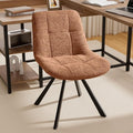Small Desk Chair No Wheels, Swivel Velvet Vanity Chair No Arms, Armless Office Chair with Back and Metal Legs for Small Space, Bedroom, Home Office, Mid Century Modern, Caramel Brown