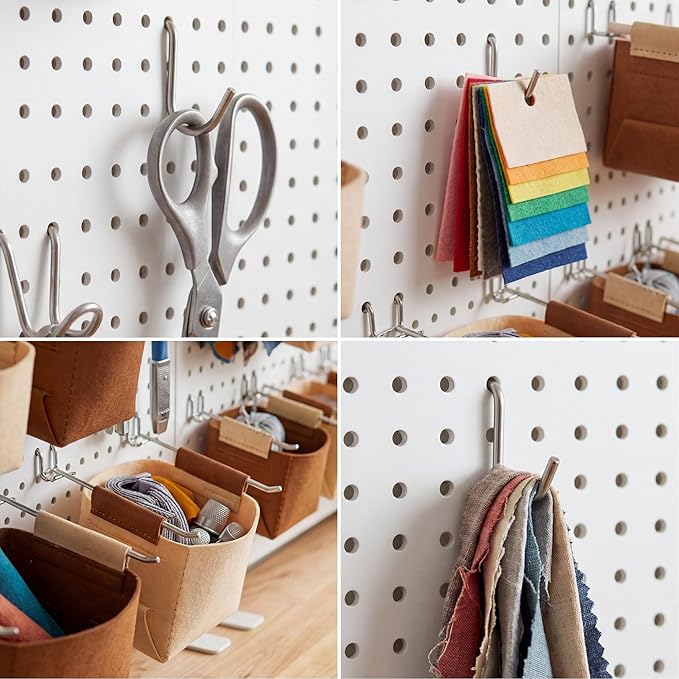 Spampur Peg Board, 8 Pack Metal PegBoard Organizer with Accessories, White Pegboard Panels with 50 Pcs Hooks and Baskets, Wall Organizer for Office, Craft Room Organization, Garage, Sewing Room