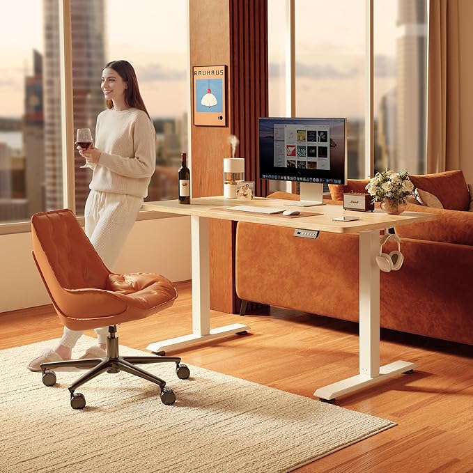 FEZIBO Electric Standing Desk, 55 × 28 Inches Height Adjustable, Sit and Stand Up, Home Office Computer Desk (Maple)