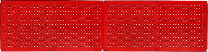 Wall Control Pegboard Rack Horizontal Metal Pegboard Garage Tool Storage Pack - Two 32-Inch Wide x 16-Inch Tall Easy To Install Peg Boards (Red)