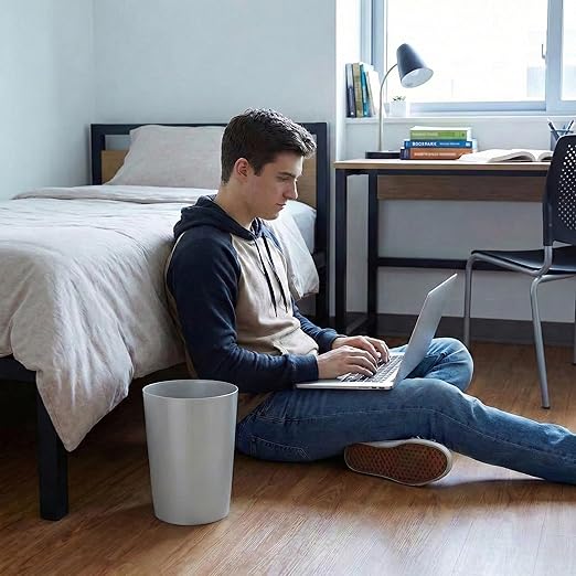 Mini Waste Basket - Durable Small Plastic Garbage Trash Can Bin - Lidless Open-Top, Slim Profile for Compact Spaces - Suitable for Home, Bathroom, Office, Bedroom, Kitchen and More, Silver Brushed