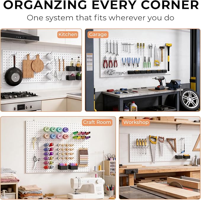 INCLY 320PCS Pegboard Accessories Organizer Kit, Peg Board Hooks Assortment with 20PCS Bins for Organizing Various Tools, Fit 1/8 or 1/4 inch Pegboard for Hanging Storage, Garage Wall Attachments