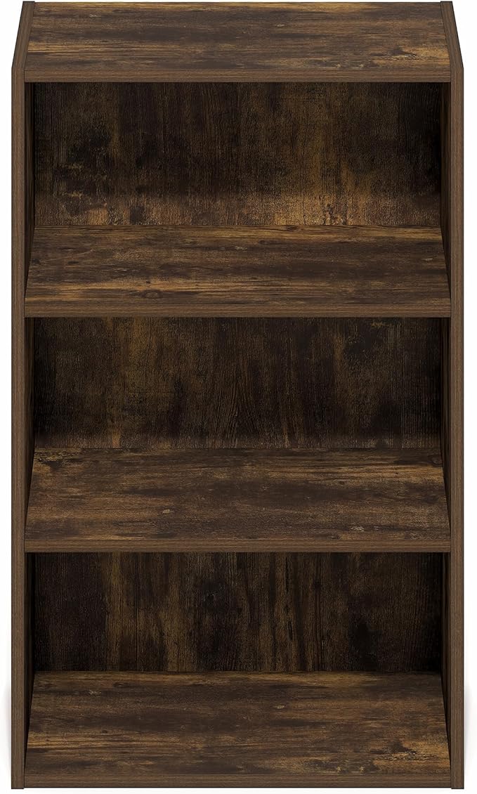 Furinno Basic Book Shelf, 3-Tier Bookshelf, Storage Organizer Bookcase with Open Shelf, 11 x 17 x 26, for Living Room, Bedroom, Home Office, Amber Pine