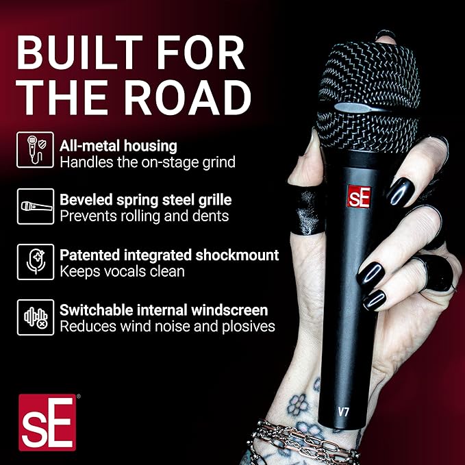 SE ELECTRONICS V7 Dynamic Microphone for Singing, Speech & Studio Recording - XLR Handheld Professional Microphone with Supercardioid Aluminum Voice Coil for Huge Gain Before Feedback - Gold