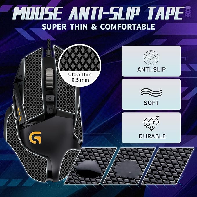 TALONGAMES Mouse Anti Slip Grip Tape Compatible with Logitech G502 Wired / G502 Wireless Gaming Mouse, Palm Sweat Absorption, Thin 0.5mm, Cut to Fit, Easy to Apply, Mouse Skin