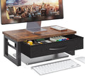 Computer Monitor Stand Riser with Drawer, 2-Tier Desk Accessories & Workspace Organizers, Laptop Stand for Desk with Storage, Office Organization, Wood