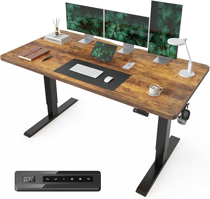 CubiCubi 55 x 28 Large Standing Desk, Height Adjustable Electric Computer Desk, 28" Deep Desktop, Sit Stand up Home Office Workstations with 4 Preset Heights, Rustic Brown