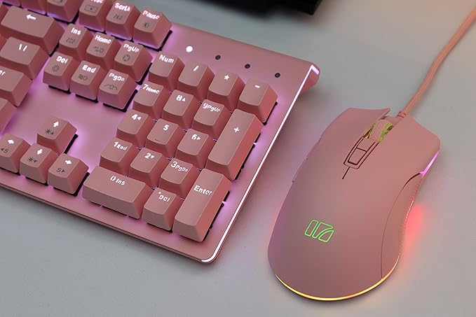 i-rocks M31E RGB Wired Gaming Mouse : 6400 DPI Optical Sensor - 60 Million Click lifespans - Compatible Software - 7 Programmable Buttons - Peach Pink
