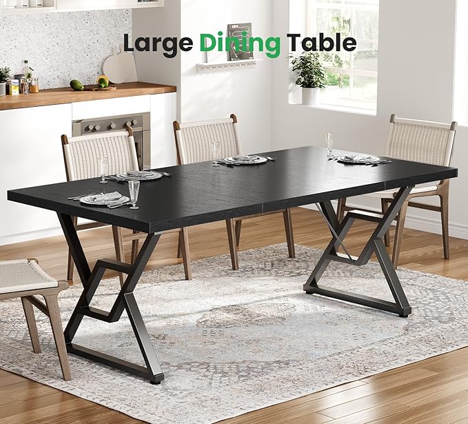 OHOHOLIVE 63" Large Executive Desk - Computer Office Desk Workstation, Modern Business Writing Table with Sturdy Metal Legs for Home Office (Black/Black)