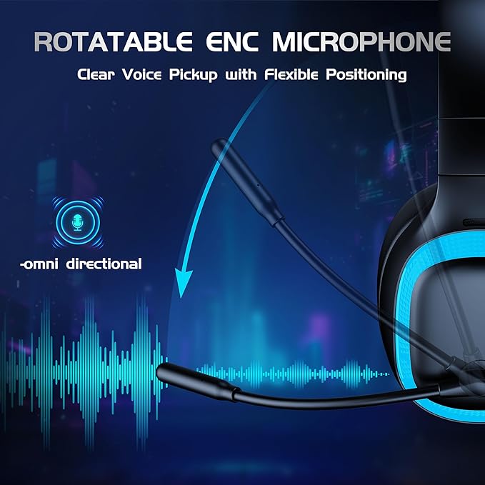 2.4Ghz Wireless Gaming Headset for PS5, PS4, PC, Mac, Bluetooth 5.4 Gaming Headphones with Noise Canceling Mic, 70H Battery, Surround Sound, Lay-Flat & Foldable - Black