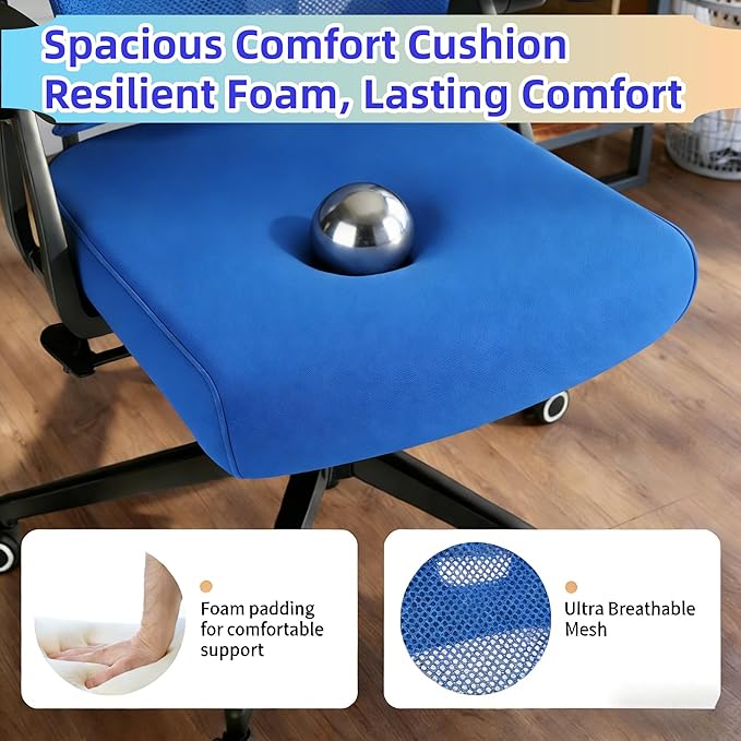 Ergonomic Office Chair - 350LB Comfy Desk Chairs with Adjustable Headrest and Lumbar Back Support, Mesh Computer Chairs with Wheels and Arms for Home Office, Study