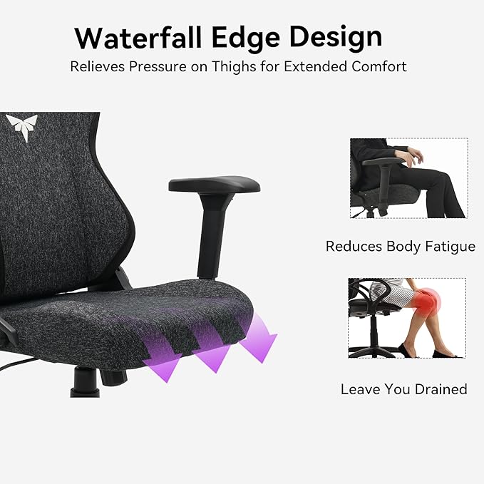 Gaming Chair - High Back Ergonomic Computer Chair with Lumbar Support, Video Game Chair-4D Adjustable Armrests,170° Reclining & 320lb Capacity,Fabric,Black