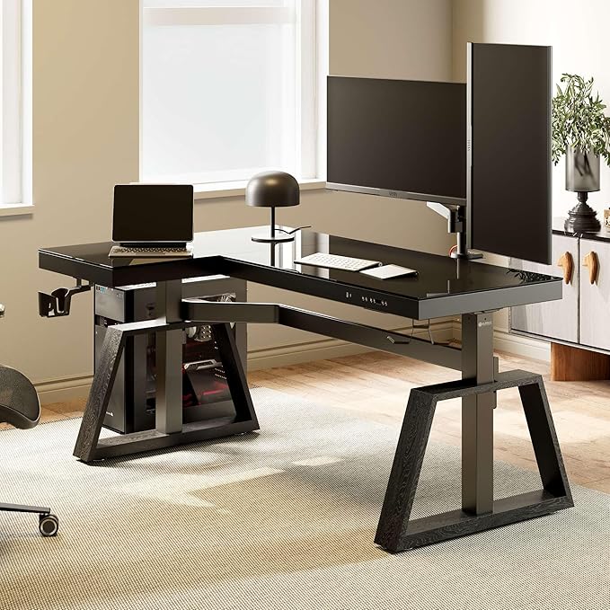 EUREKA ERGONOMIC Standing Desk, Gaming Table,Glass RGB, Height Adjustable Computer desks 60 Inch L Shaped Corner Music Studio Desk Workstation w Type-C Port,Cup Headset Holder,APP Control,Left