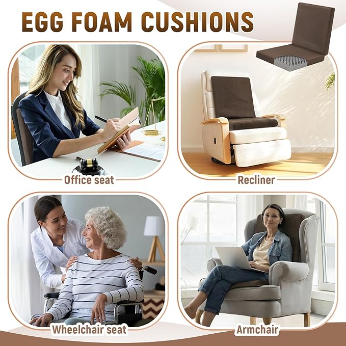 Geiserailie 20 Inch Egg Foam Pad Recliner Seat Cushion Set Recliner Cushions with Cover for Elderly with Back Support to Reduce Muscle Fatigue Relieve Back Egg Foam Cushions Office Wheel Chair