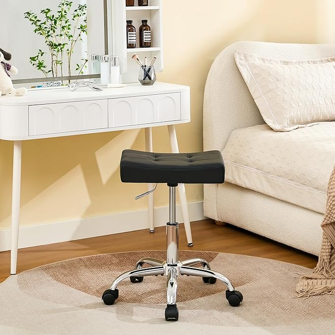 FIRAVOE Ergonomic Rolling Shop Stool (Adjustable Height 17-21 inch) Salon Stool for Hair Stylist (Black)