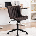 YOUNIKE Brown Ergonomic Home Office Desk Chair with Wheels Comfy Armless Vanity Chair with Back Modern Leather Upholstered Rolling Task Chair Small Cute Computer Drafting Chair Wide Swivel Adjustable
