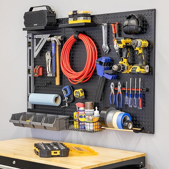 Metal Pegboard Power Tool Organizer, Garage Wall Storage, 3 Panel Pegboard Wall Mount Organizer, Includes 23 Storage Attachments, Solid Steel Holds 450 lbs, 51 in. x 32 in.