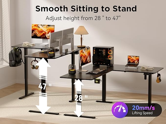 WALKINGDESK 55X45 Inches Reversible L Shaped Standing Desk Height Adjustable with Cup Holder, Electric Corner Computer Desk, Sit Stand up Home Office Desk, Ergonomic Gaming Desk, Black