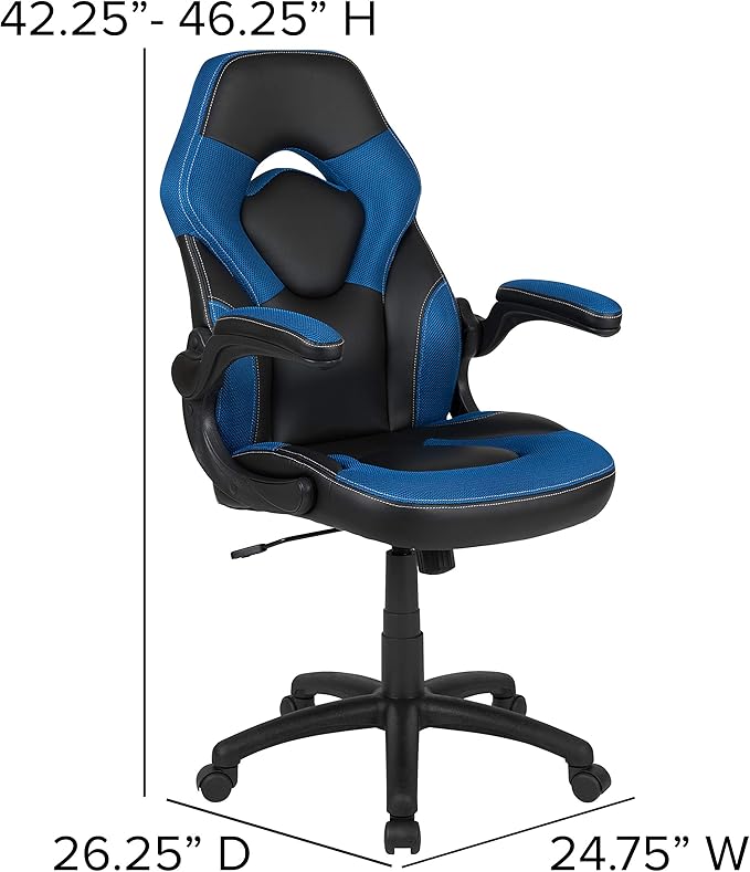 Flash Furniture Optis Black Gaming Desk and Blue and Black Racing Chair Set with Cup Holder, Headphone Hook & 2 Wire Management Holes