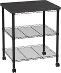 Printer Stand with Locking Wheels, Adjustable Heights 3 Tier Under Desk Table, Rolling Printer Cart Storage Paper Files Holder for Desk, Office, Home, Black