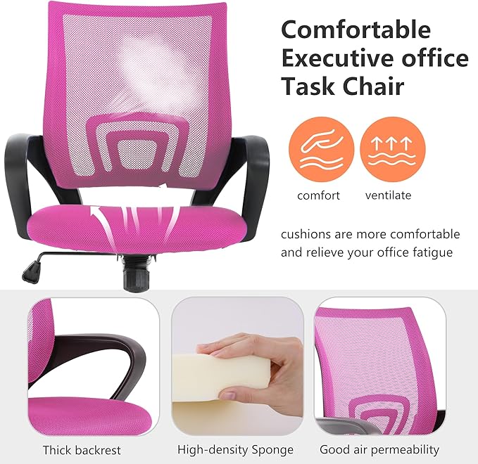 PayLessHere Home Office Chair Desk Computer Chair Adjustable Ergonomic Chair Lumbar Support Armrest Executive with High Density Mesh 360 Degree Swivel Chair for Men Women Adults Chair (Pink)