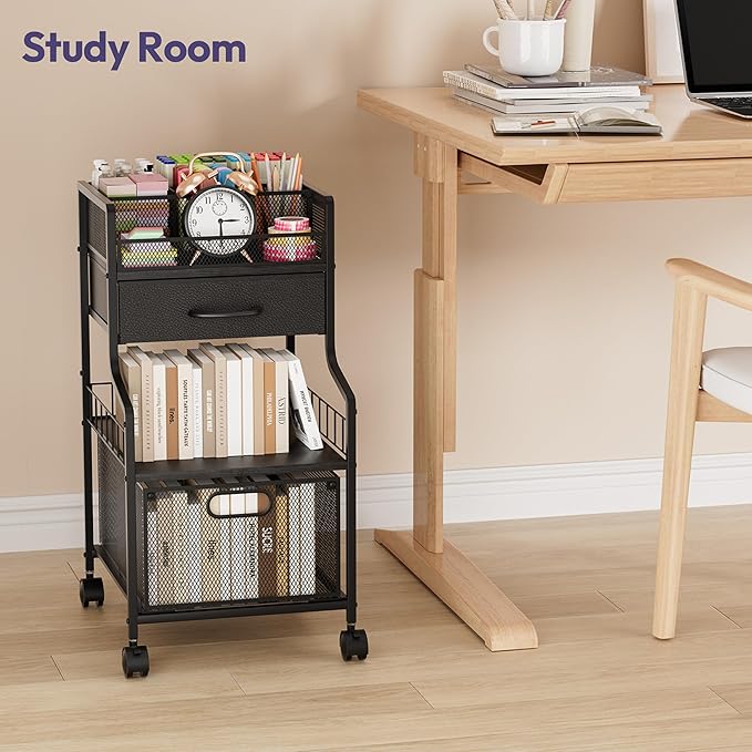 SWTYMIKI Rolling Under Desk Storage - Utility Cart with Drawers & DIY Divider - Art Cart Organizer on Wheels - Craft Storage Drawers Rolling Cart for Office, Craft Room & Studio Black