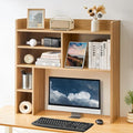 OFCASA Desktop Bookshelf, Countertop Storage Hutch with 7 Shelves for Computer Desk, 35.4'' 3-Tier Display Rack, Multipurpose Wooden Desk Hutch Storage Organizer for Home Office Dorm, Natural