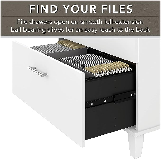 Bush Home Somerset 72W 3 Position Sit to Stand L Shaped Desk with Hutch and File Cabinet in White