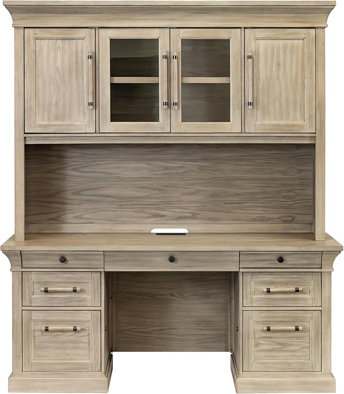 Martin Furniture Traditional Wood Executive Desk, Office Storage Hutch with Doors, Brown