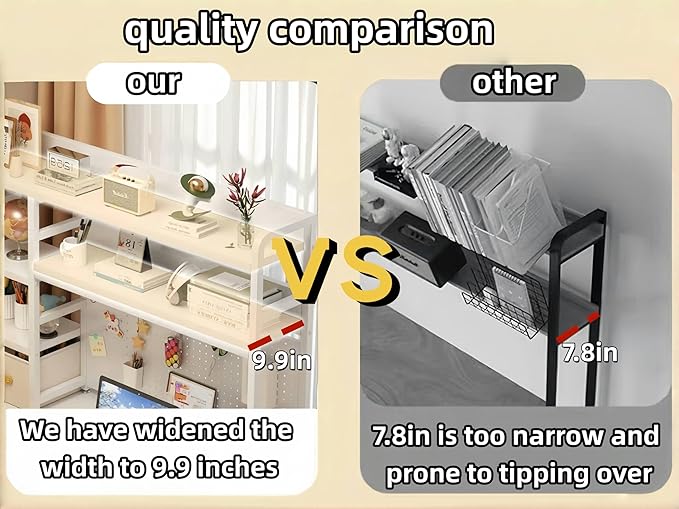 Desktop Bookshelf, pegboard Storage and Organization Rack, Dorm Desk Shelf, Desk Hutch, Desktop Storage for Office, Study, Student Display Rack,Desktop Shelves (White 53.2" Lx9.9 Wx37 H)