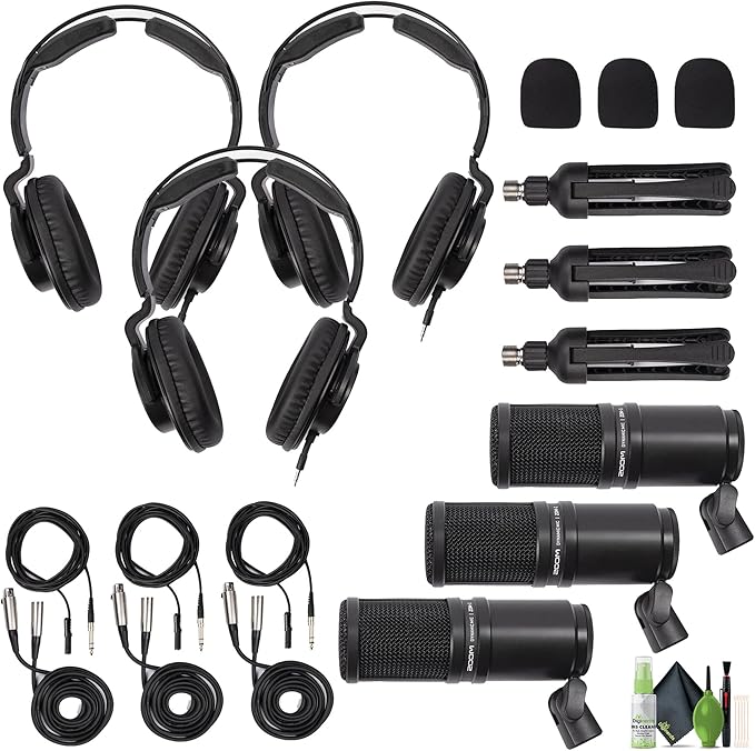 Zoom ZDM-1 Podcast Mic Pack, Dynamic Microphone, ZHP-1 Headphones, TPS-4 Tripod, Windscreen, 2-Meter XLR Cable for Recording & Streaming + Cleaning Kit (Pack of 3)
