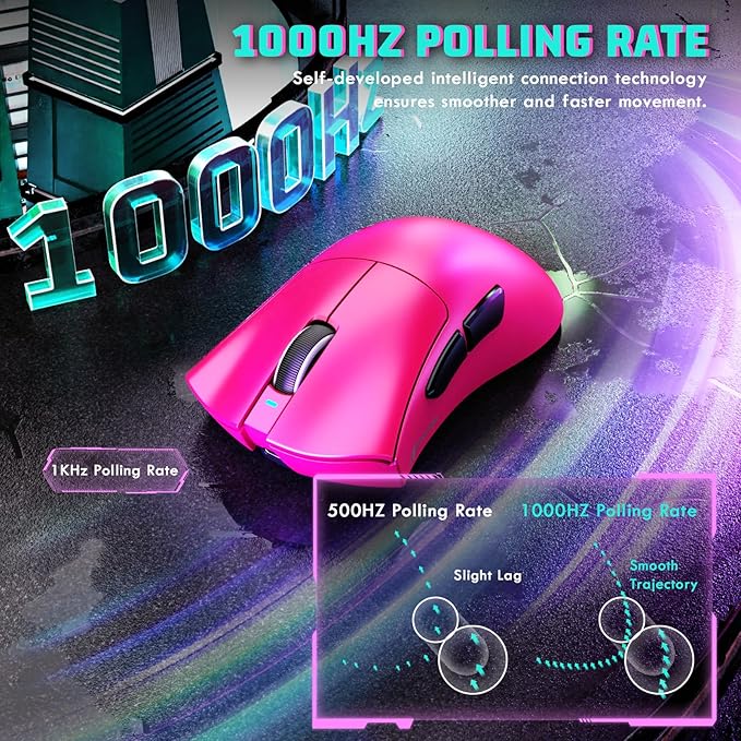MAMBASNAKE Attack Shark V3 Wireless Gaming Mouse,Adjustable 25K DPI PAW3311 Optical Sensor,Ergonomic 62g Lightweight 5 Programmable Buttons 500mAH Battery,2.4G/BT/USB-C Wired for PC/Mac-Red