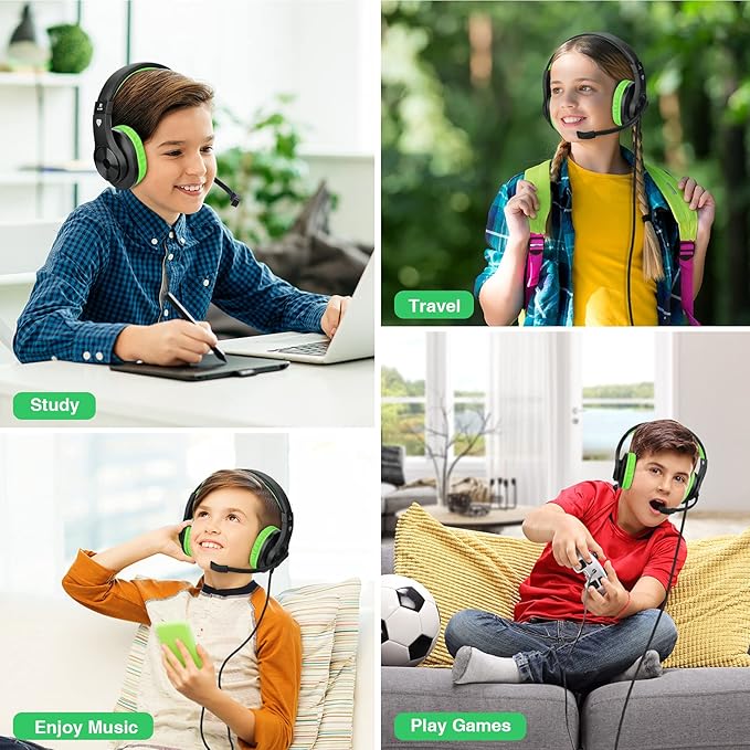 BlueFire Kids Headphones for Online School, Children, Teens, Boys, Girls, 3.5mm Stereo Over-Ear Gaming Headphone with Microphone and Volume Control for PS4, PS5, New Xbox One