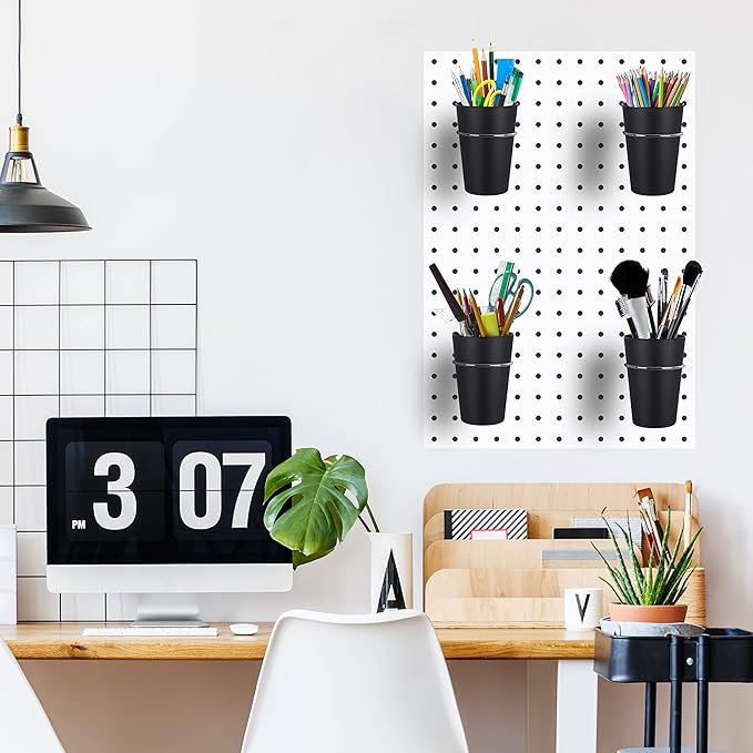 Kuhome 6 Set Ring Style Pegboard Hooks with Pegboard Cups, Black, Stainless Steel & Plastic, Ideal for Craft Room, Work Bench, Garage