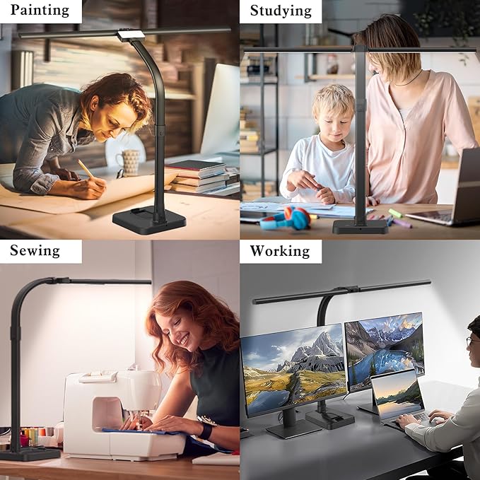 GAEFURY LED Desk Lamp for Home Office, 24W Bright Desk Lamp with Phone Holder Base - 25 Lighting Modes Eye-Caring Desk Light Adjustable Gooseneck Lamp for Workbench Drafting Reading Study