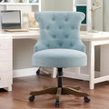 HUIMO Home Office Chair Upholstered Armless Desk Chair with Wheels Adjustable Height Computer Desk Chair with Wooden Legs Comfortable Linen Swivel Chairs for Home Office Study Studio (Teal)