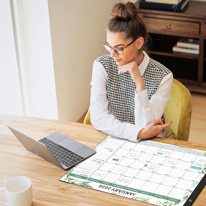 Ospelelf Desk Calendar 2026-2027 Large 22"x17" Monthly Family Planner Pad with Protective Cover 18 Months January 2026 - June 2027 Floral Green