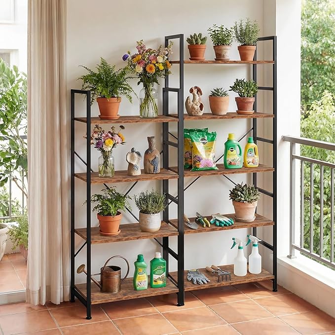 4 Tier Bookshelf, Free Standing Wooden Bookcase with Open Storage Shelves with Metal Frame, Sturdy Shelf Organization Display Rack for Living Room, Bedroom, Home Office, 39.4" Tall, Brown