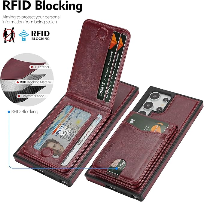 SkyEagle Compatible with Magsafe 2 in 1 Detachable Samsung Galaxy S25 Ultra Wallet Case with Card Holder,Women Men Magnetic PU Leather RFID Blocking Flip Kickstand Credit Slots,Wine Red