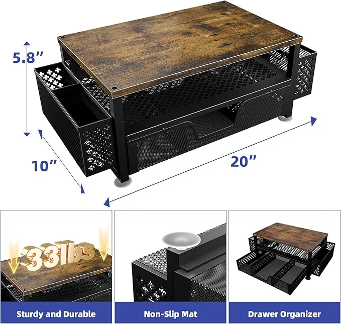 Simple Trending Wood Monitor Stand Riser, Desk Organizers and Accessories, 2-Tier Computer Rack with Drawer and Pen Holder for Desktop PC, Printer, Office Equipment – Desk Organizer for Home Office