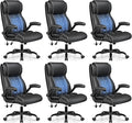 BESTFAIR Ergonomic Office Chair - Desk Computer Chair, Leather High Back Executive Chairs with Adjustable Lumbar Support & Flip Up Arms, Black 6 Pack