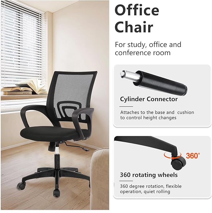 PayLessHere Home Office Chair Desk Computer Chair Adjustable Ergonomic Lumbar Support Armrest Executive with High Density Mesh 360 Degree Swivel for Adults,Black