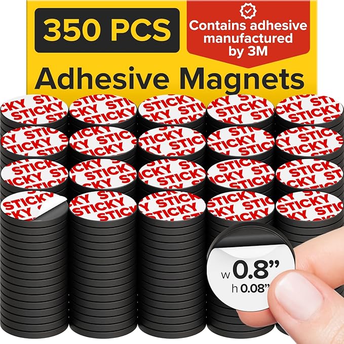 Peel-&-Stick Flexible Adhesive Magnets – 350 pcs (0.8"x0.08") Magnetic Dots for Office Supplies, Whiteboard, Crafts, Fridge, & School Projects