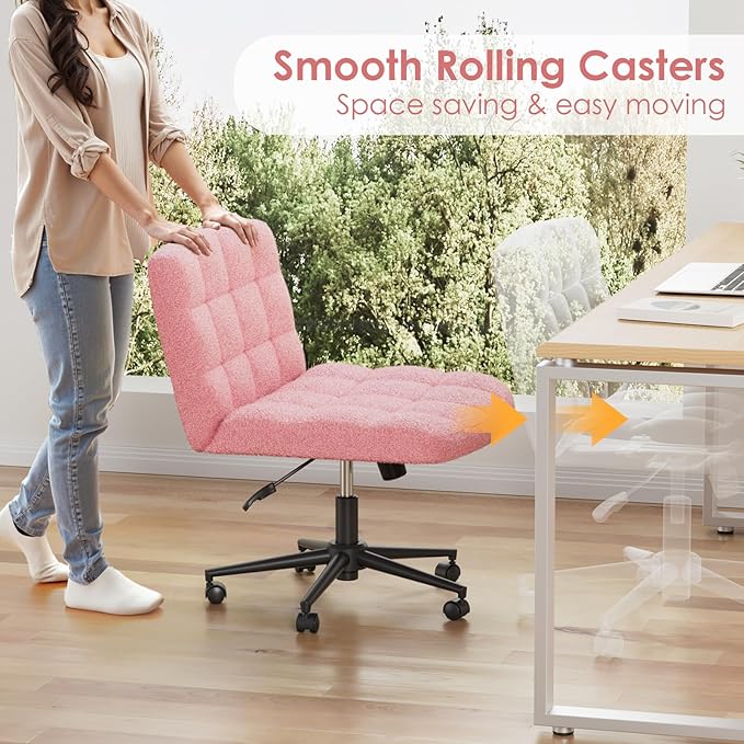 TLSUNNY Wide Sherpa Criss Cross Desk Chair – Pink