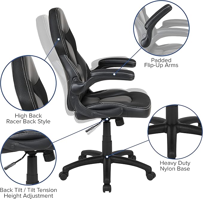 Flash Furniture Gaming Desk and Black Racing Chair Set/Cup Holder/Headphone Hook/Removable Mouse Pad Top - 2 Wire Management Holes