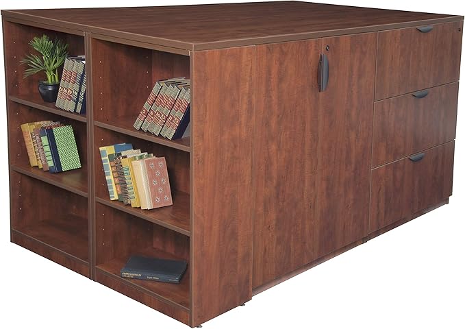 Regency Legacy Stand Up 2 Storage Cabinet/ 2 Lateral File Quad with Bookcase End- Cherry