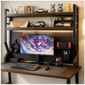 Desktop Hutch Bookshelf,Many Gifts,Metal Desktop Bookcase with pegboard, Desk Shelf Brown, Countertop Storage Organizer Rack for Dorm or Office,Desktop Shelves (Natural+Black, 45.3" Lx9.9 Wx39 H)