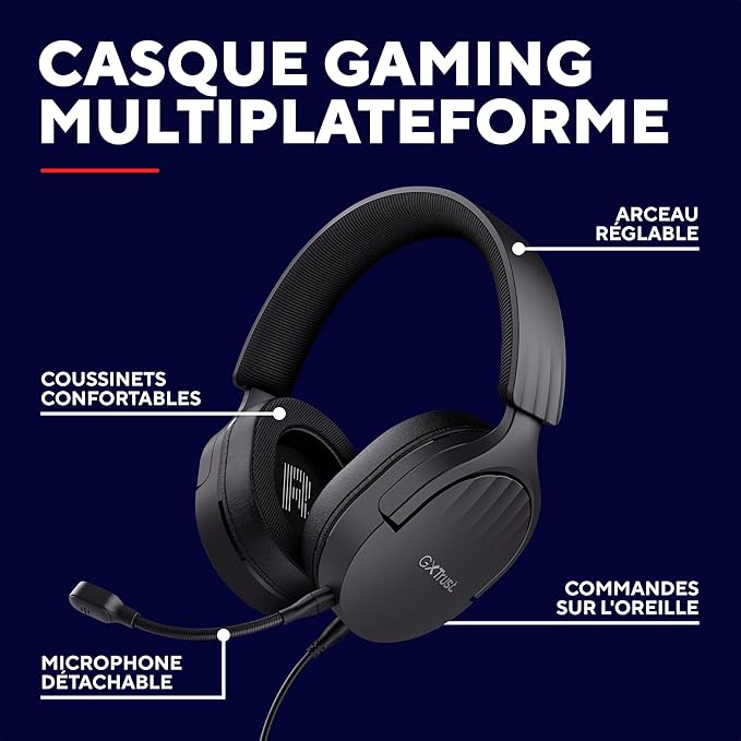Trust Gaming GXT 489 Fayzo Gaming Headset for PC, PS5, PS4, Xbox Series X|S, Switch, Mobile, 3.5 mm Jack, 85% Recycled Plastics, Over-Ear Wired Headphones with Noise Cancelling Microphone - Black