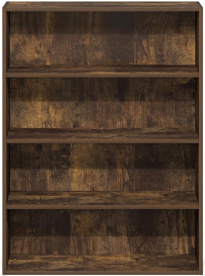 Furinno PASIR Book Shelf, 4-Tier Bookshelf with Open Storage Shelf, Standing Bookcase, 9.3 x 31.3 x 41.8, Easy Assembly, for Home Office, Bedroom, Living Room, Amber Pine